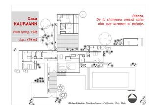 Casa
KAUFMANN
Palm Spring, 1946
Planta.
De la chimenea central salen
alas que atrapan el paisaje.
Sup.: 474 m2
Richard Neutra- Casa kaufmann – USA - 1946Richard Neutra- Casa kaufmann , California, USA - 1946
 