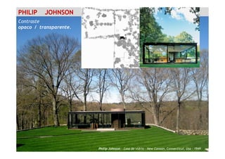 PHILIP JOHNSON
Contraste
opaco / transparente.
Philip Johnson – Casa de vidrio – New Canaan, Connecticut, Usa - 1949
 