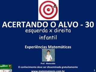 ACERTANDO O ALVO - 30 esquerda x direita infantil Experiências Matemáticas Prof.  Materaldo O conhecimento deve ser disseminado gratuitamente www.matemateens.com.br 