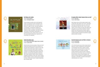 72 73
O menino Nito: então, homem chora ou não?
Autor(a): Sônia Rosa
Imagens: Victor Tavares
Afinal, homem chora ou não? Na história contada na obra
O menino Nito: então, homem chora ou não?, o personagem
Nito chorava muito desde que nasceu, mas, certo dia, seu
pai lhe disse que “homem não chora”. Por isso, o menino
começou a viver um drama, pois, sendo muito sensível, sofria
para agradar o pai e não chorar. Finalmente, a situação é
revertida, pois a família aprende como ajudar o garoto a
entender a vida. O enredo oportuniza ao leitor refletir sobre
a questão dos gêneros, explorando principalmente os papéis
sociais do homem e da mulher.
Carta do tesouro para ser lida às crianças
Autor(a): Ana Miranda
Imagens: Ana Miranda
O livro Carta do tesouro para ser lida às crianças trata dos
direitos das crianças na perspectiva do multiculturalismo
e da diversidade cultural, étnica, linguística, religiosa,
sexual, de gênero, de arranjo familiar e de classe social.
Enfatiza que tais direitos se impõem em quaisquer
contextos. Desenhos de crianças de todos os lugares do
mundo real e do mundo ficcional, como o saci, as bonecas
de pano (Emília), os bonecos de pau (Pinóquio) e até
mesmo um marciano favorecem um trabalho de estímulo à
imaginação, à criatividade e às atitudes de participação e
comprometimento com o coletivo.
Os feitiços do vizinho
Autor(a): Sonia Junqueira
Imagens: Mariângela Haddad
A obra Os feitiços do vizinho narra, por meio apenas de
imagens, uma história de encontros e descobertas entre
pessoas muito diferentes, tanto na cor da pele, como no
vestuário, no cabelo, etc. Assim, a obra tenta representar,
nos personagens, as características multiétnicas da
população brasileira. A narrativa é contextualizada no
cotidiano de nossas comunidades e versa sobre as relações
entre vizinhos, da desconfiança à aproximação e ao
reconhecimento do outro. O leitor encontra, no livro, uma
ótima oportunidade de refletir sobre a importância da
comunicação e do compartilhar.
Gente de muitos anos
Autor(a): Malô Carvalho (Maria Eugênia Silveira Carvalho)
Imagens: Suzete Armani
Gente de muitos anos trata da temática “direitos dos idosos”
e aborda vários aspectos em torno do seu cotidiano, com
ilustrações belas que despertam o interesse do leitor. Malô
Carvalho, autora da obra, propõe modelos e situações
cotidianas de socialização entre gerações de forma lúdica
e divertida. O livro também retoma aspectos históricos da
legislação e transcreve partes específicas do estatuto do
idoso: saúde; transportes coletivos; violência e abandono;
entidades de atendimento ao idoso; lazer, cultura e esporte;
trabalho; habitação. A leitura é capaz de provocar situações
de análise e reflexão sobre valores e atitudes fundamentais
para a formação cidadã.
 