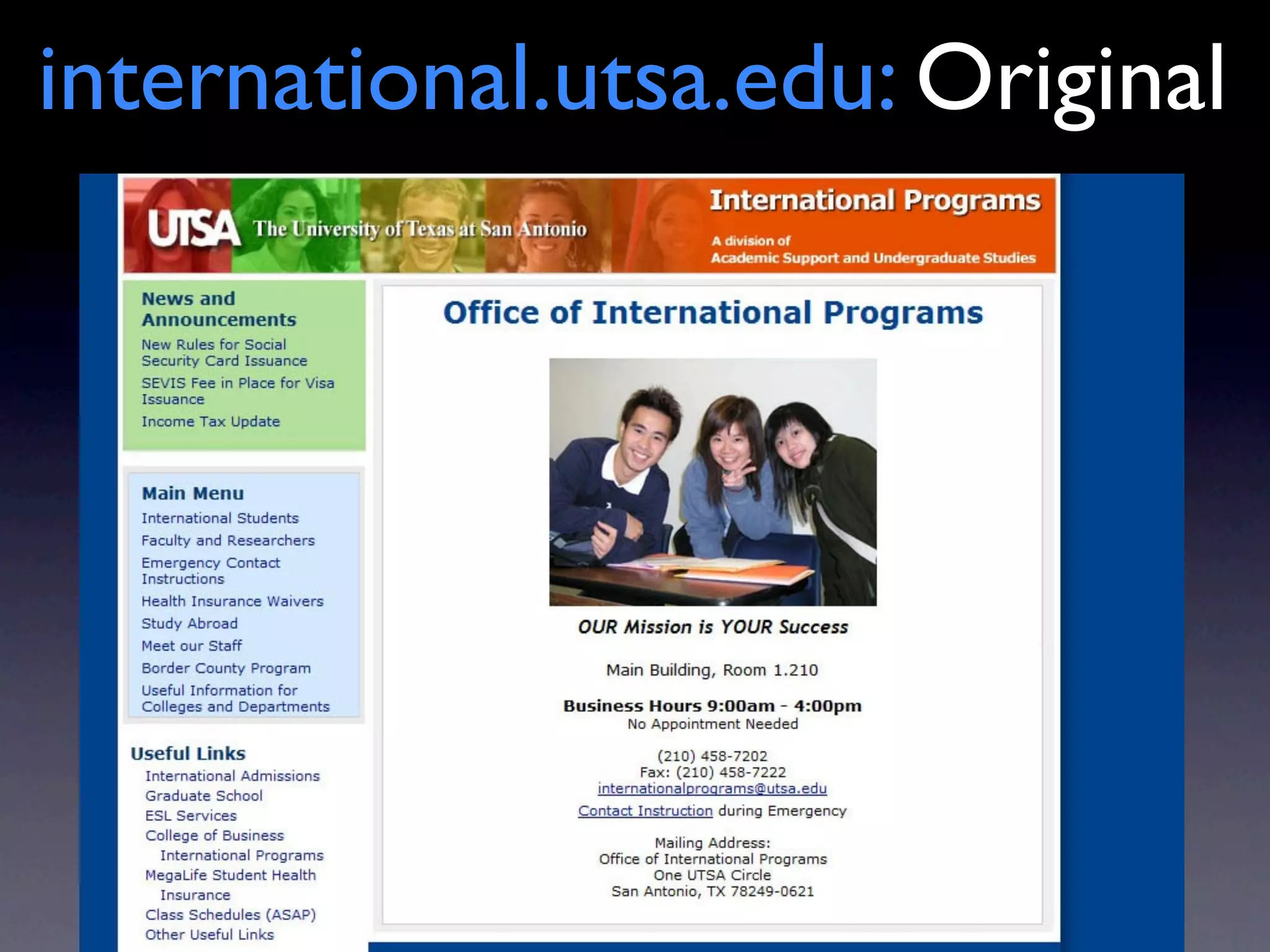 international.utsa.edu: Original
 