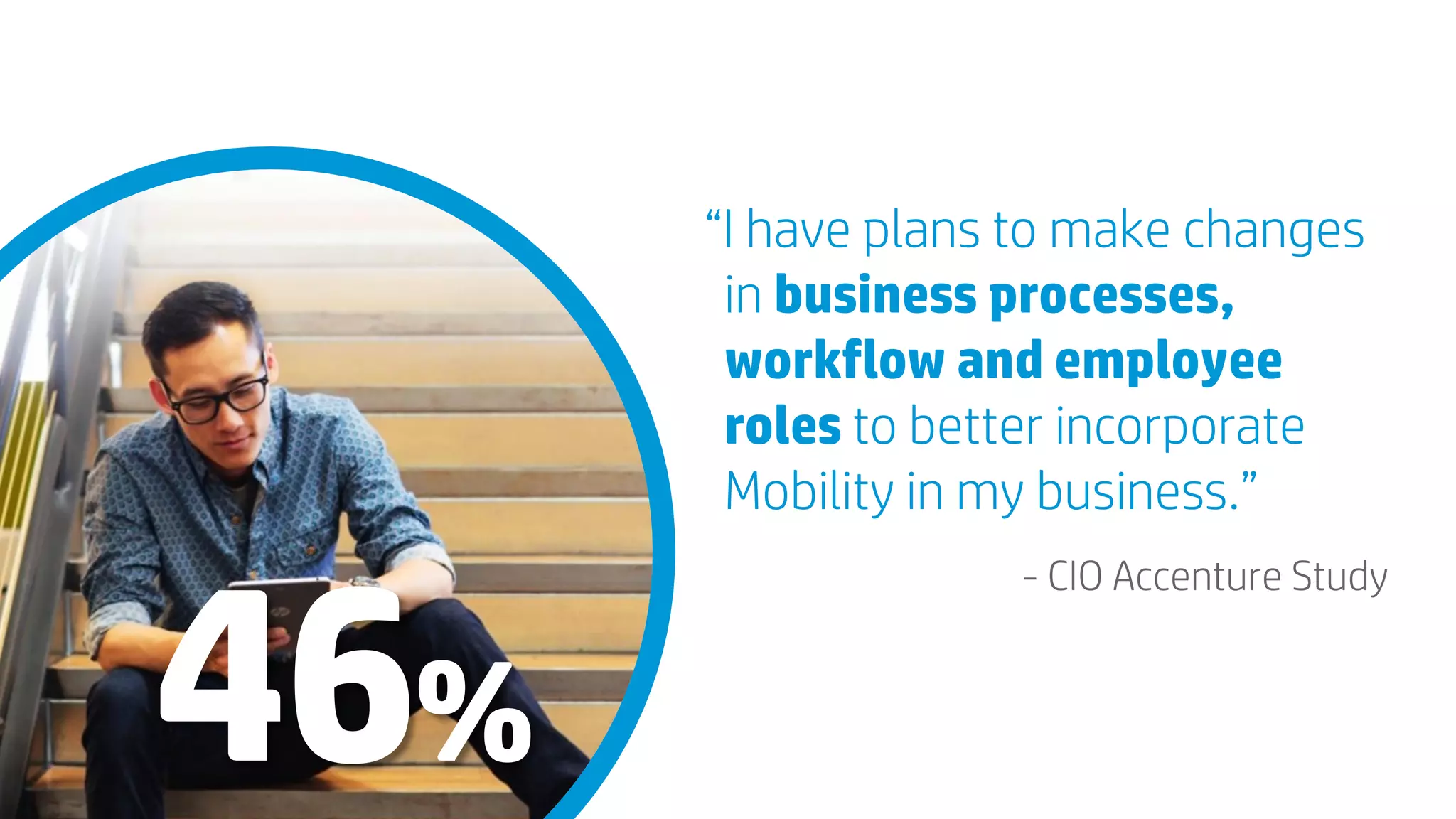 “I have plans to make changes
in business processes,
workflow and employee
roles to better incorporate
Mobility in my business.”
- CIO Accenture Study
46%
 