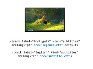 <track label="Português" kind="subtitles"
srclang="pt" src="legenda.vtt" default>
<track label="English" kind="subtitles"
srclang="en" src="subtitle.vtt">
 