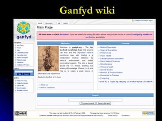 Ganfyd wiki Web 2.0 & medicine, Giustini – April 2007 