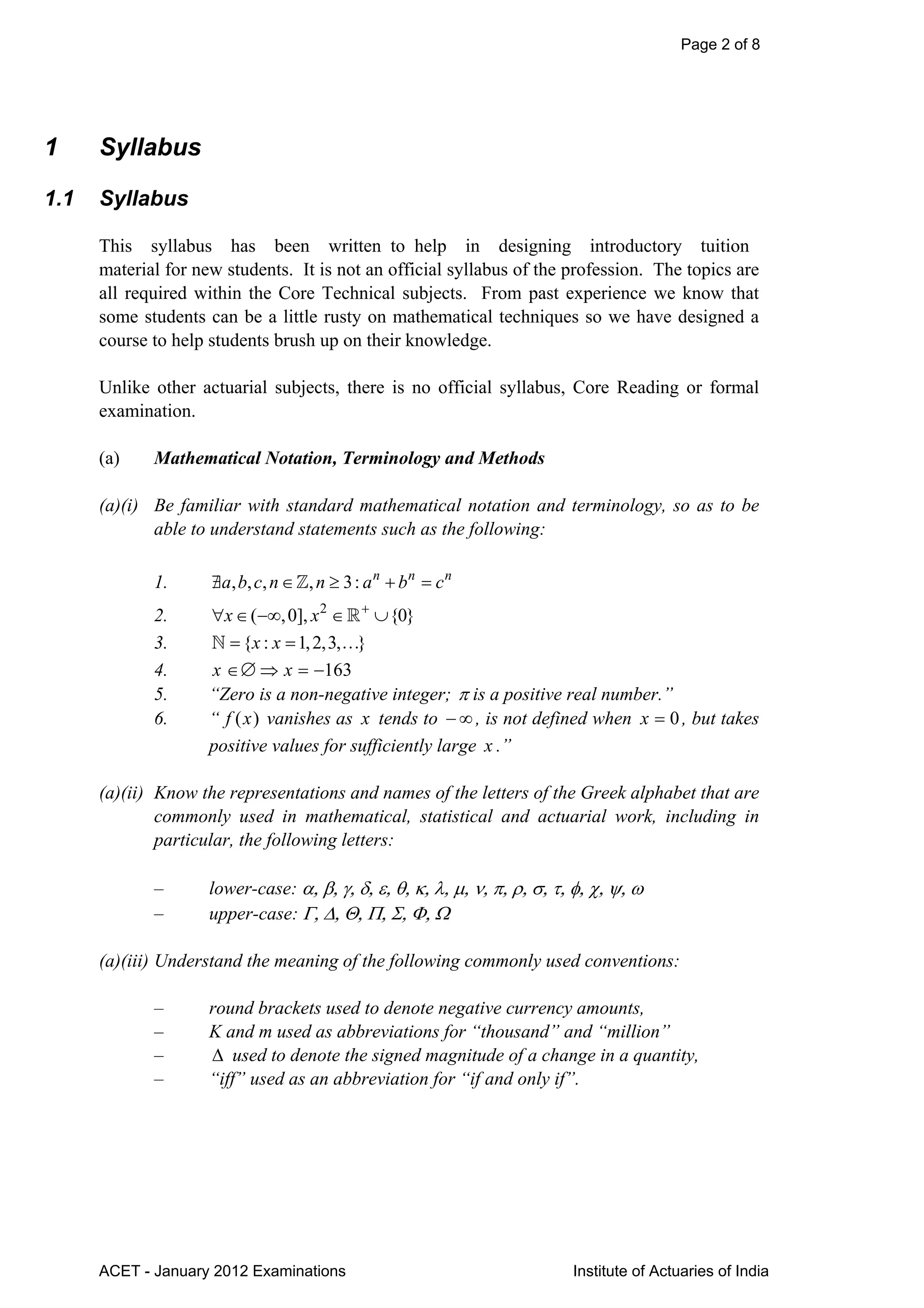 Acet syllabus 1 fac | PDF