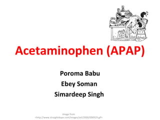Acetaminophen (APAP)  Poroma Babu Ebey Soman  Simardeep Singh  Image from <http://www.straightdope.com/images/art/2000/000929.gif> 