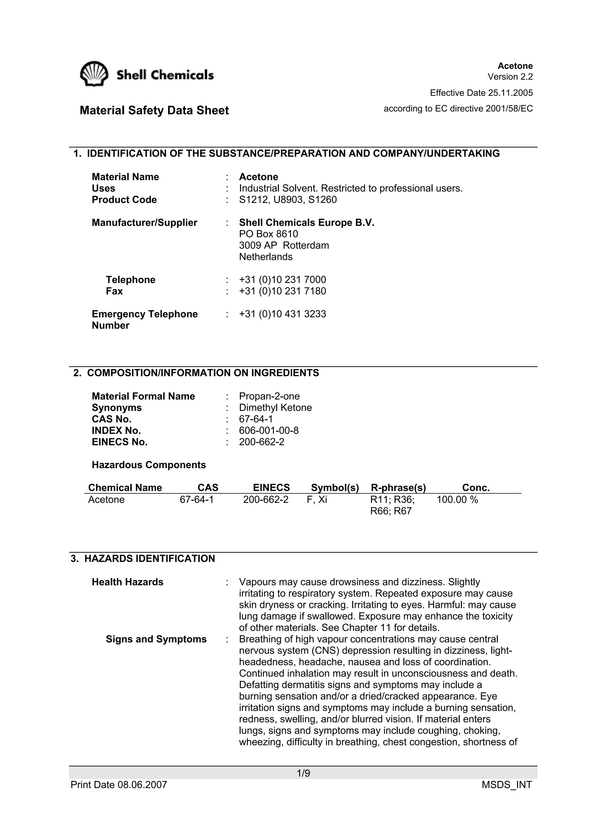 Acetone msds shell | PDF