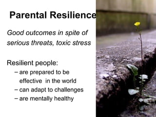 The power of resilience moderates
the effects of serious life
challenges and provides hope and
healing.
 