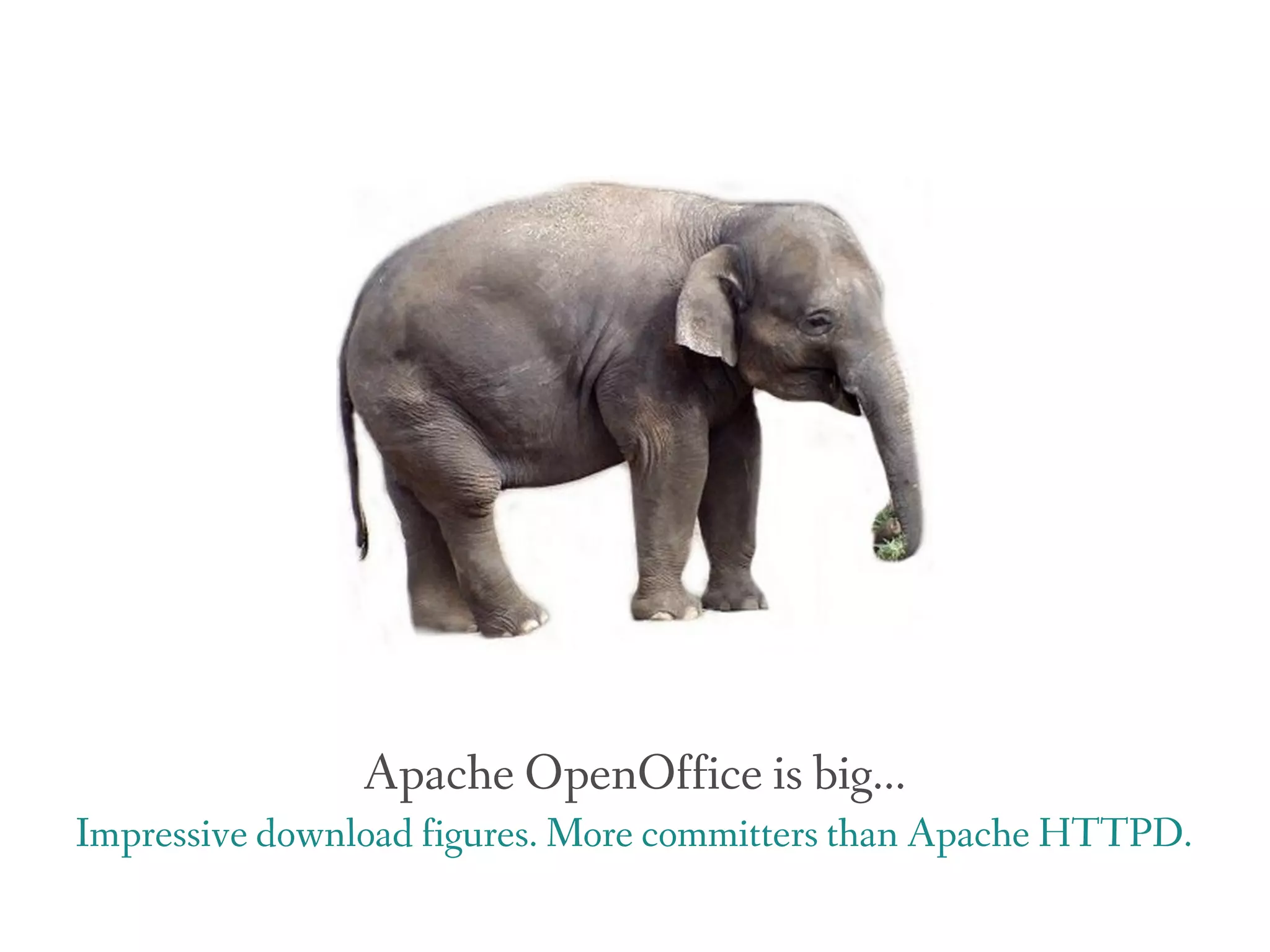Apache OpenOffice is big...
Impressive download figures. More committers than Apache HTTPD.
 
