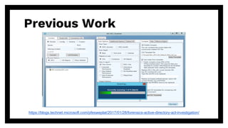 Previous Work
https://blogs.technet.microsoft.com/pfesweplat/2017/01/28/forensics-active-directory-acl-investigation/
 