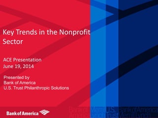 Key Trends in the Nonprofit
Sector
ACE Presentation
June 19, 2014
Presented by
Bank of America
U.S. Trust Philanthropic Solutions
 
