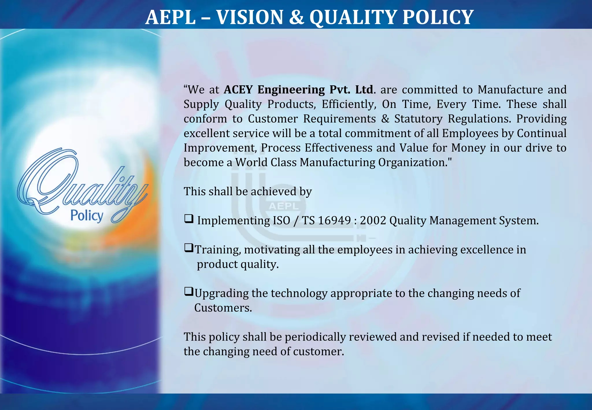 Acey Engineering India Private Limited corporate presentation 2014 | PPT