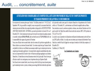 17
Audit, … concrètement, suite
Prof. K. EL MENZHI
 