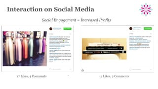 Interaction on Social Media
12 Likes, 2 Comments17 Likes, 4 Comments
Social Engagement = Increased Profits
 