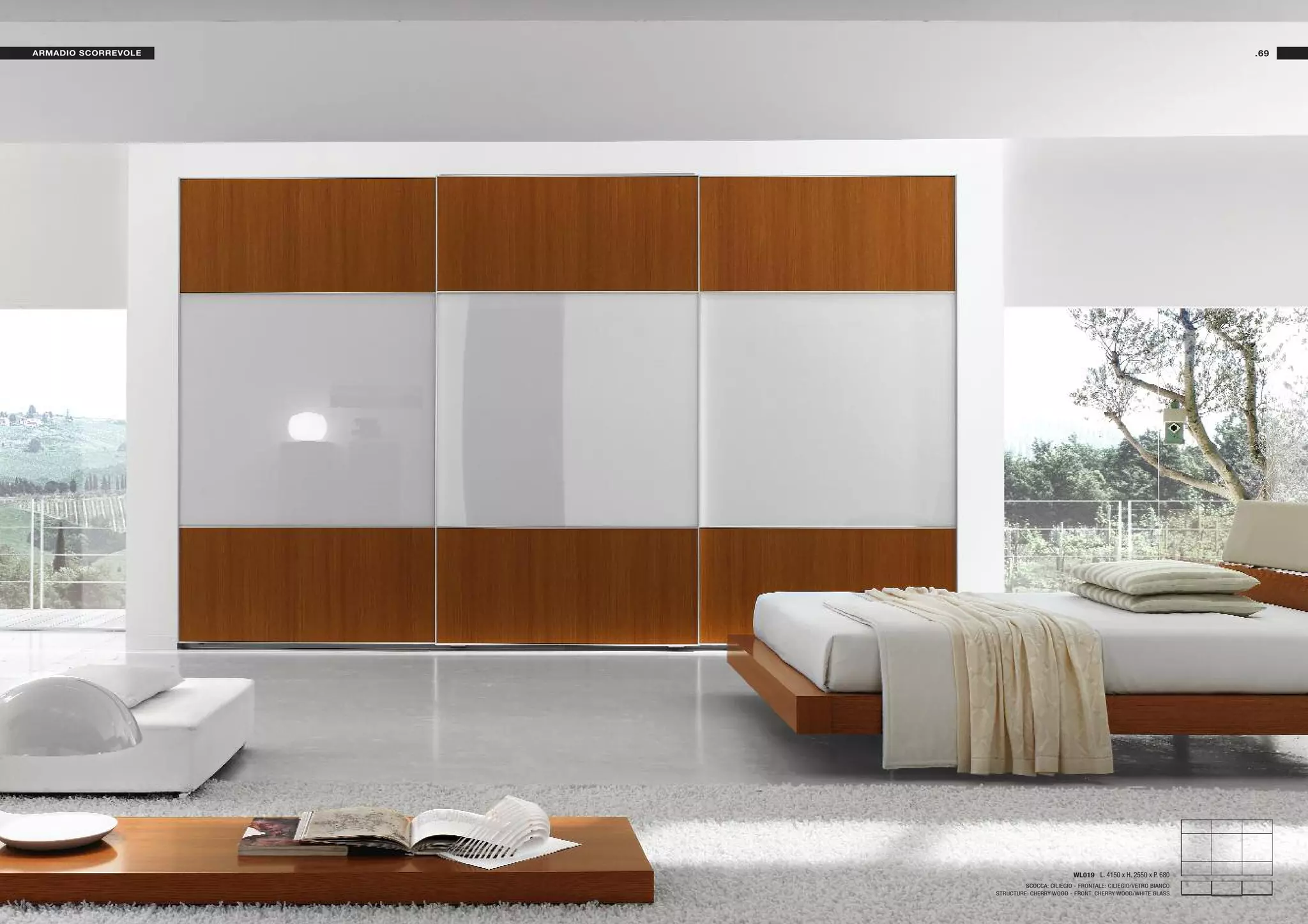 ARMADIO SCORREVOLE                                                                 .69




                                               WL019 L. 4150 x H. 2550 x P. 680
                              SCOCCA: CILIEGIO - FRONTALE: CILIEGIO/VETRO BIANCO
                     STRUCTURE: CHERRY WOOD - FRONT: CHERRY WOOD/WHITE GLASS
 