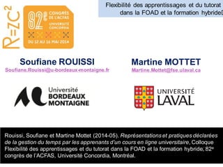 Rouissi, Soufiane et Martine Mottet (2014-05). Représentations et pratiques déclarées
de la gestion du temps par les appre...