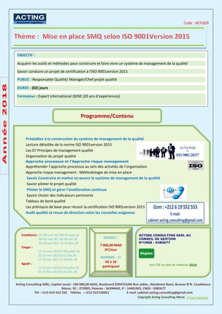 Fiche technique : la mise en place SMQ selon ISO 9001 version 2015 | PDF
