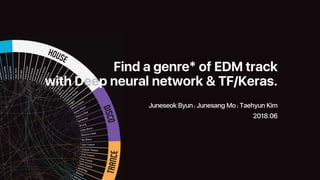 Find a genre* of EDM track
with Deep neural network & TF/Keras.
Juneseok Byun | Junesang Mo | Taehyun Kim
2018.06
 