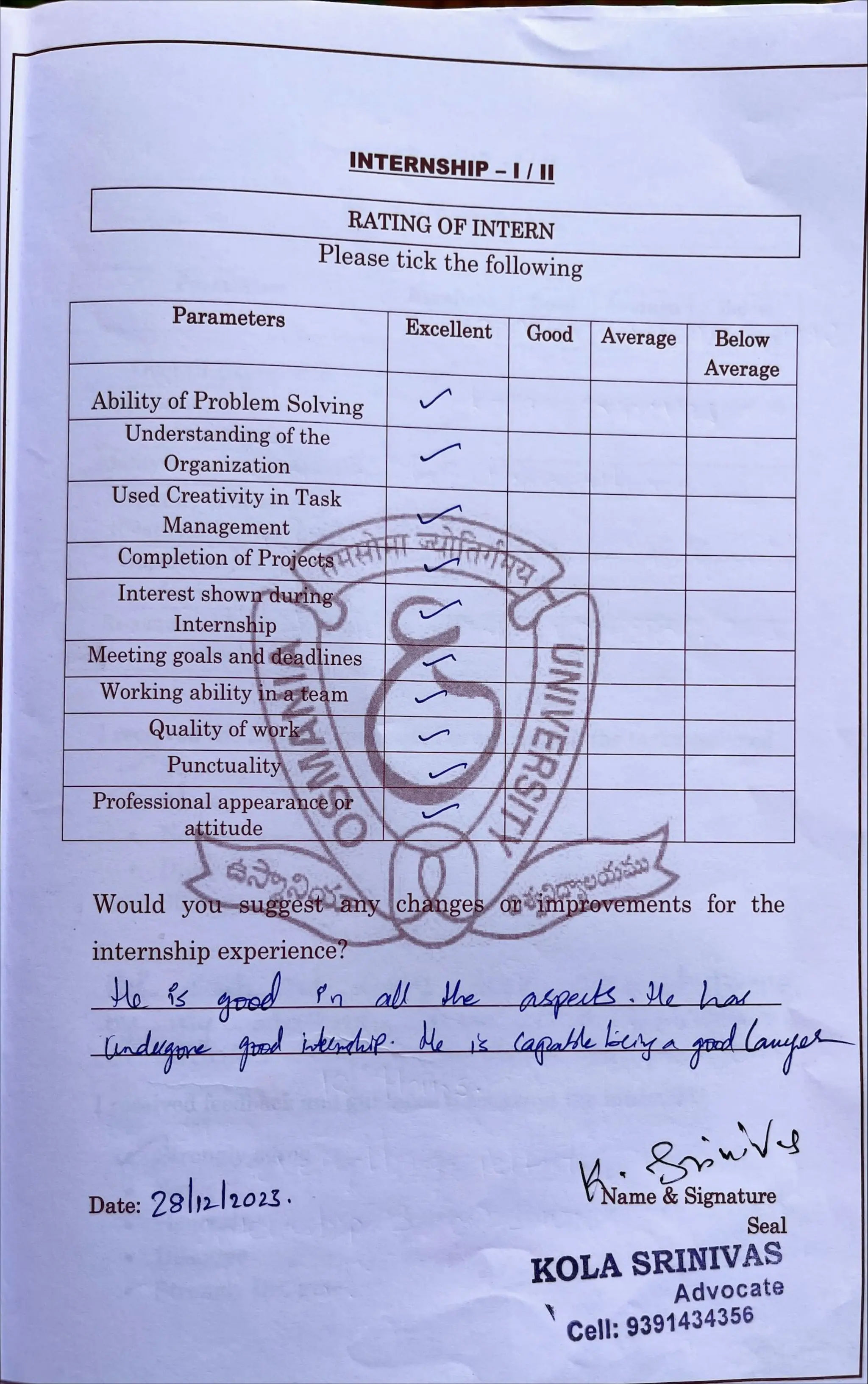 Internship Diary Osmania University 3 YD