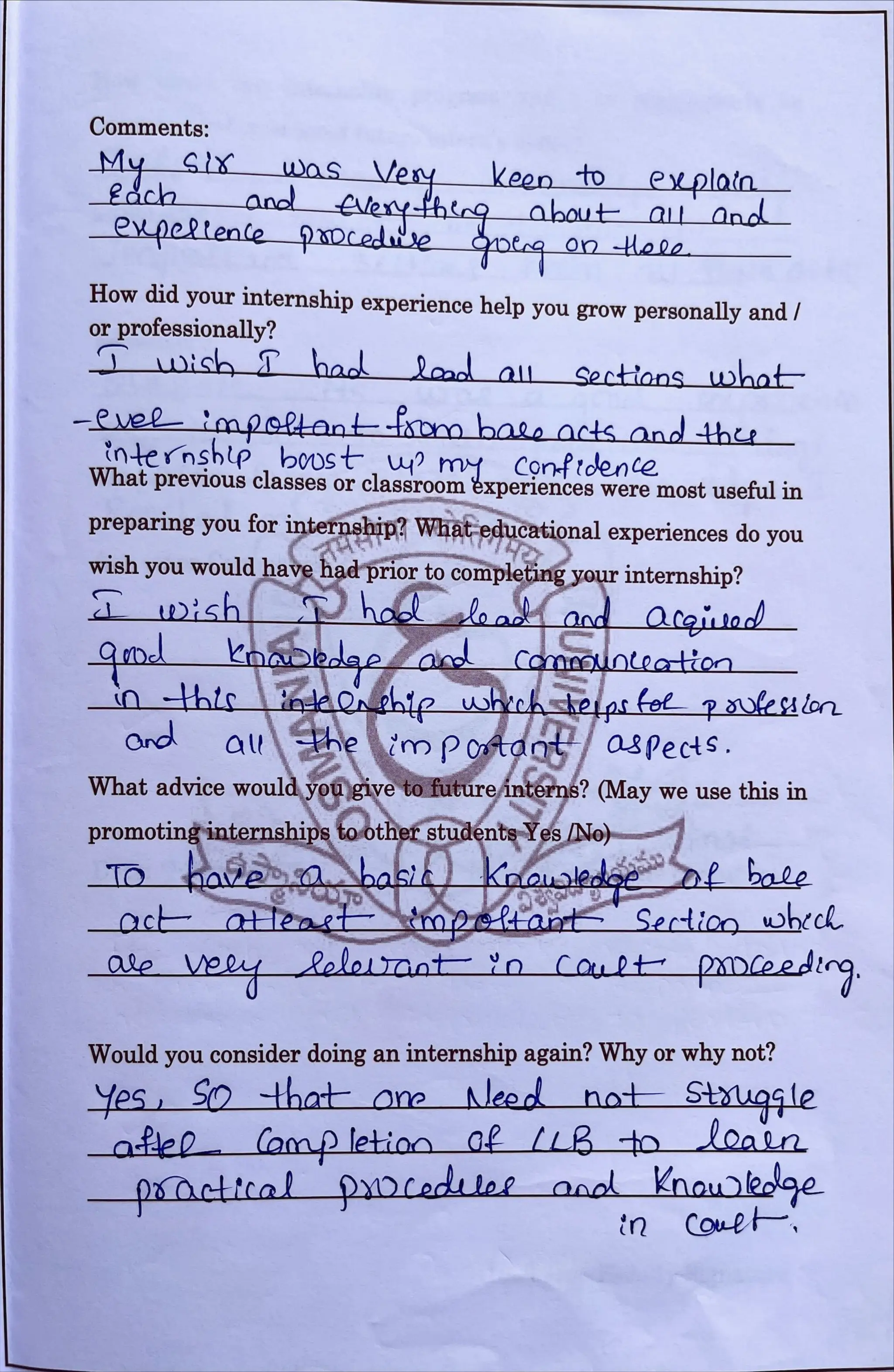 Internship Diary Osmania University 3 YD