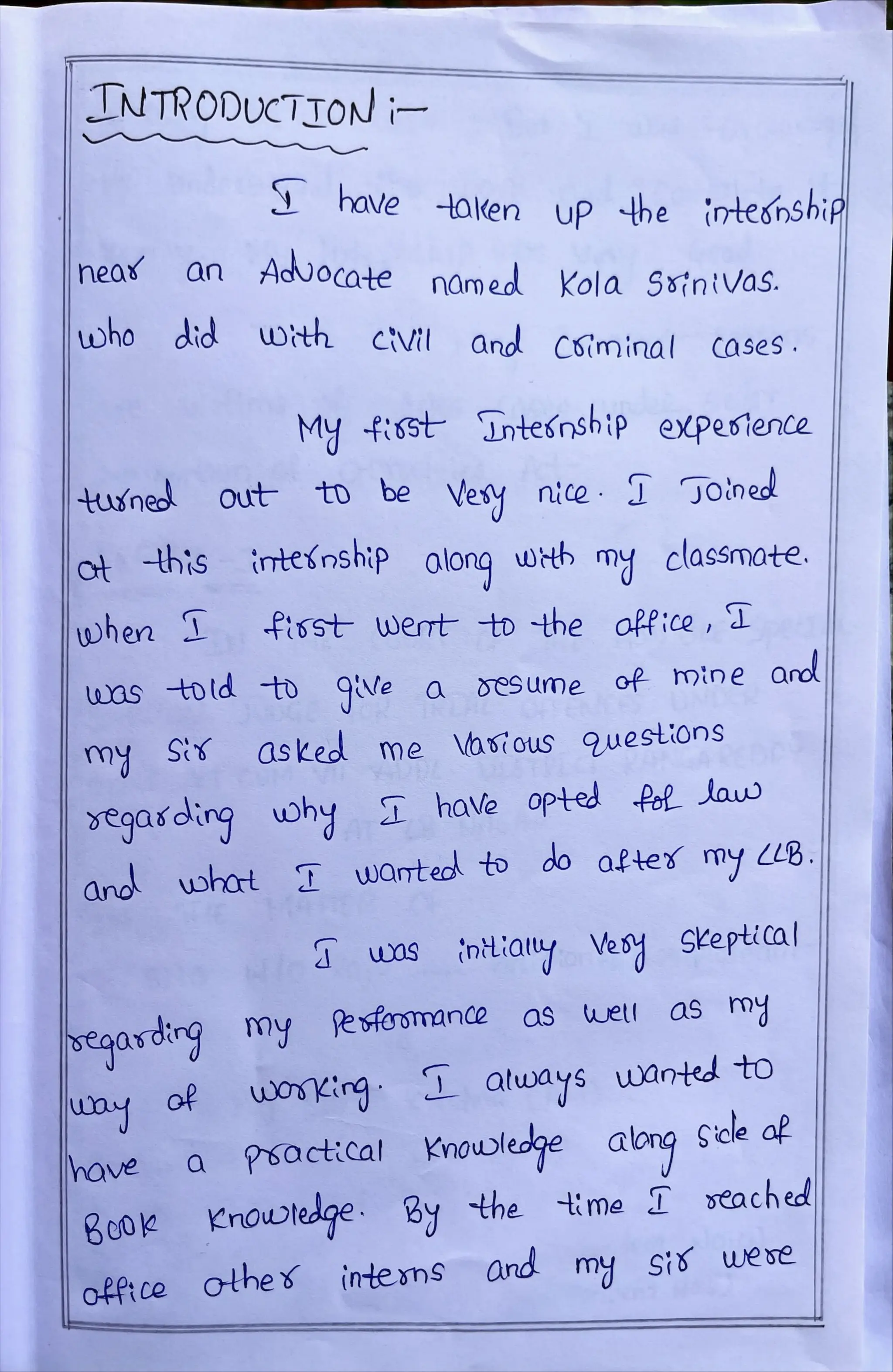 Internship Diary Osmania University 3 YD