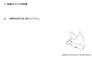● 一般的なMTUは 256 ミリグラム。
1. 鳥類キャリアの特徴
Copyright © 2018 KLab Inc. All rights reserved.
 