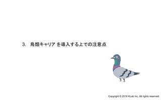 3. 鳥類キャリア を導入する上での注意点
Copyright © 2018 KLab Inc. All rights reserved.
 