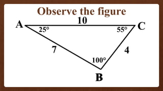 Observe the figure
100°
25° 55°
A
B
C
7 4
10
B
 