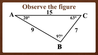 Observe the figure
97°
20° 63°
A
B
C
9 7
15
B
 