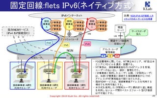 35Copyright 2018 KLab Inc. All rights reserved.
出典: NGN IPv6 ISP接続 ＜ネ
イティブ方式＞サービス仕様書
固定回線:flets IPv6(ネイティブ方式)
 