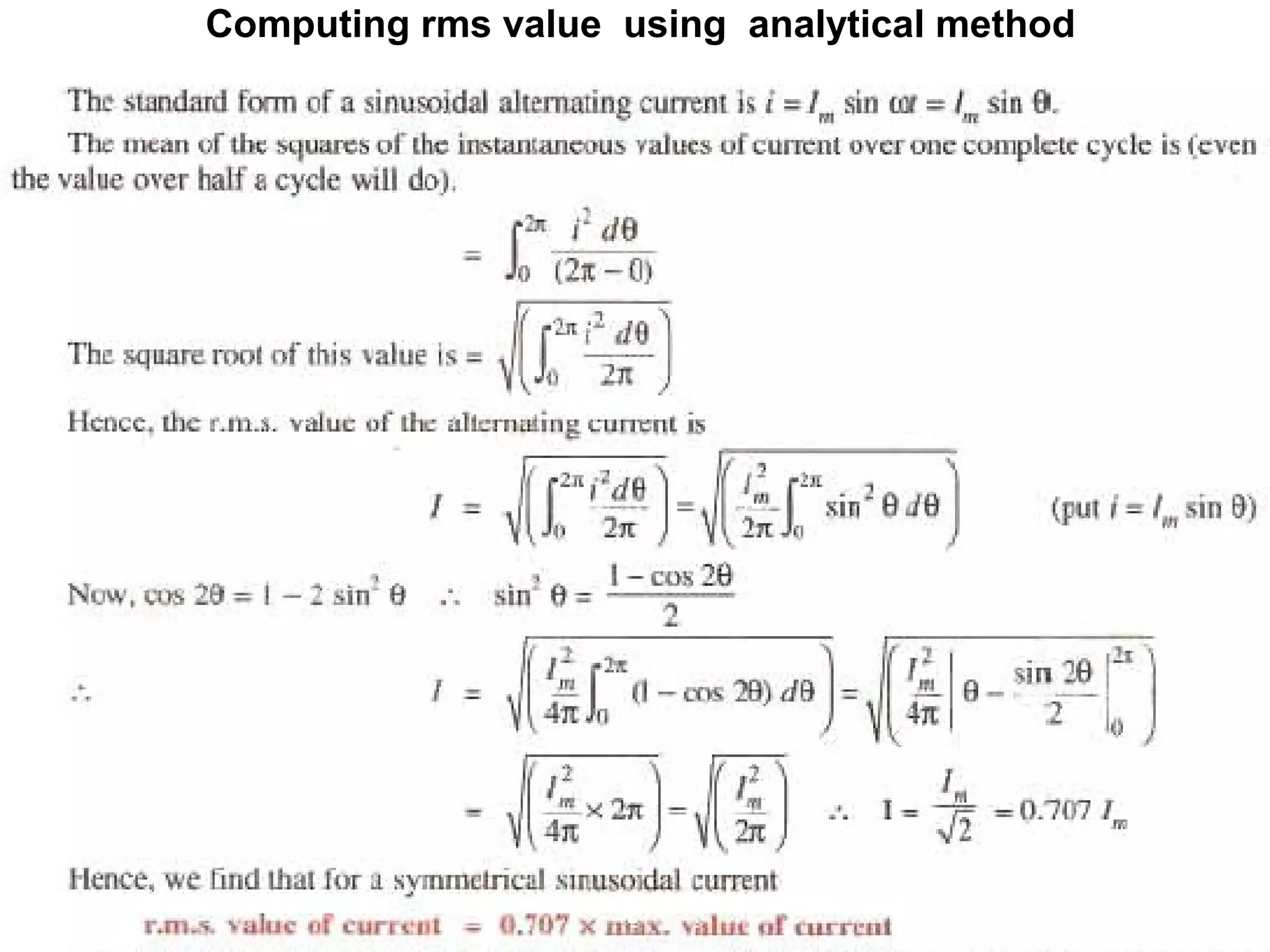 Computing rms value using analytical method
 
