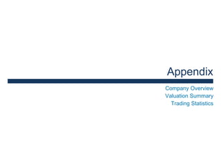Appendix
Company Overview
Valuation Summary
Trading Statistics
 