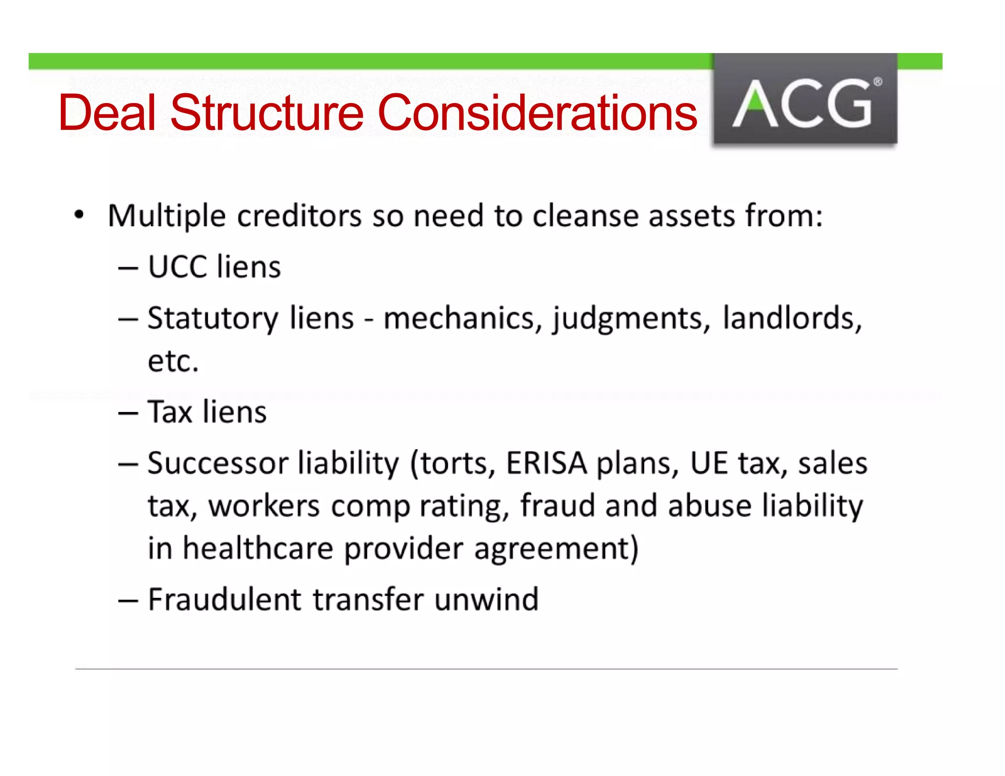 Deal Structure Considerations 
 