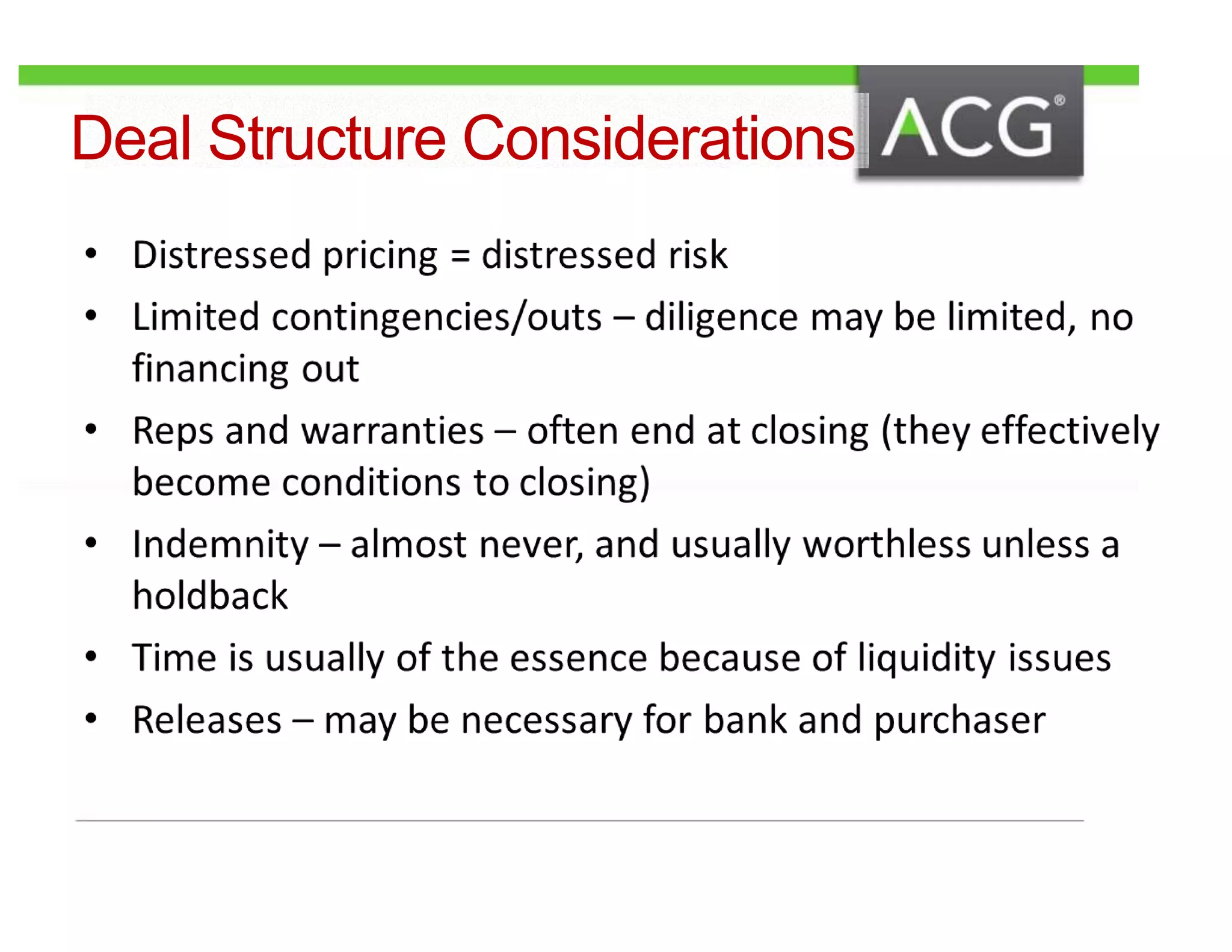 Deal Structure Considerations 
 