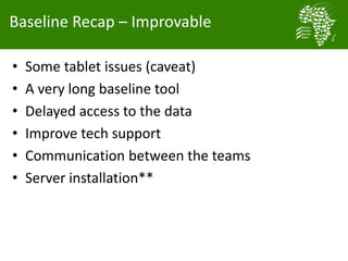 Baseline activities an data management