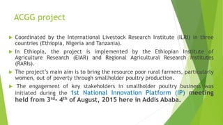 Summary of key outcomes from the first ACGG Ethiopia innovation platform (IP) meeting