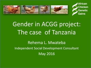 Gender in ACGG project:
The case of Tanzania
Rehema L. Mwateba
Independent Social Development Consultant
May 2016
 