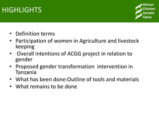 Gender in ACGG project: The case  of Tanzania