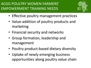 Nigeria smallholder women poultry farmers reaping the benefits of ACGG project: Evidence from CIPs