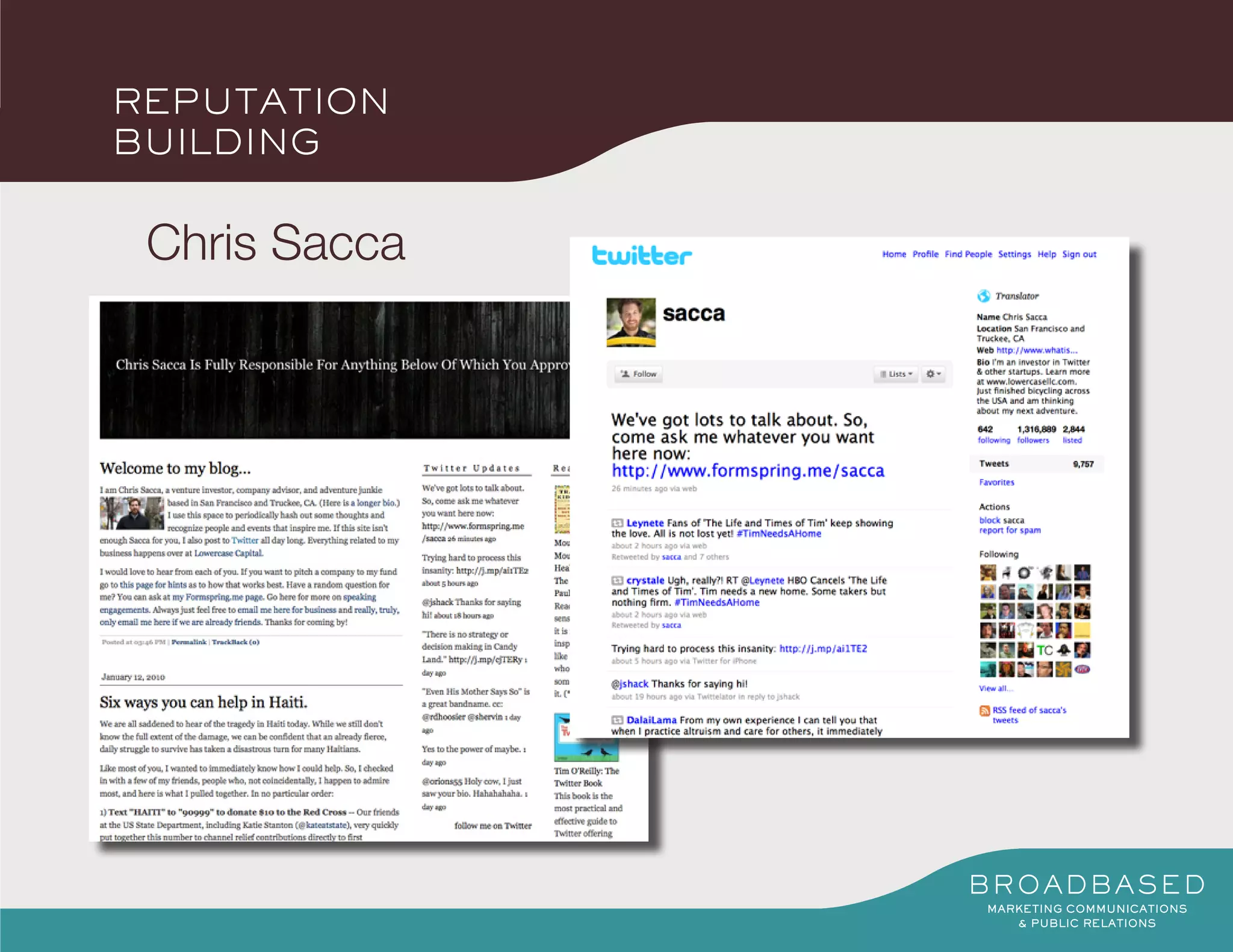 REPUTATION
BUILDING


 Chris Sacca
 