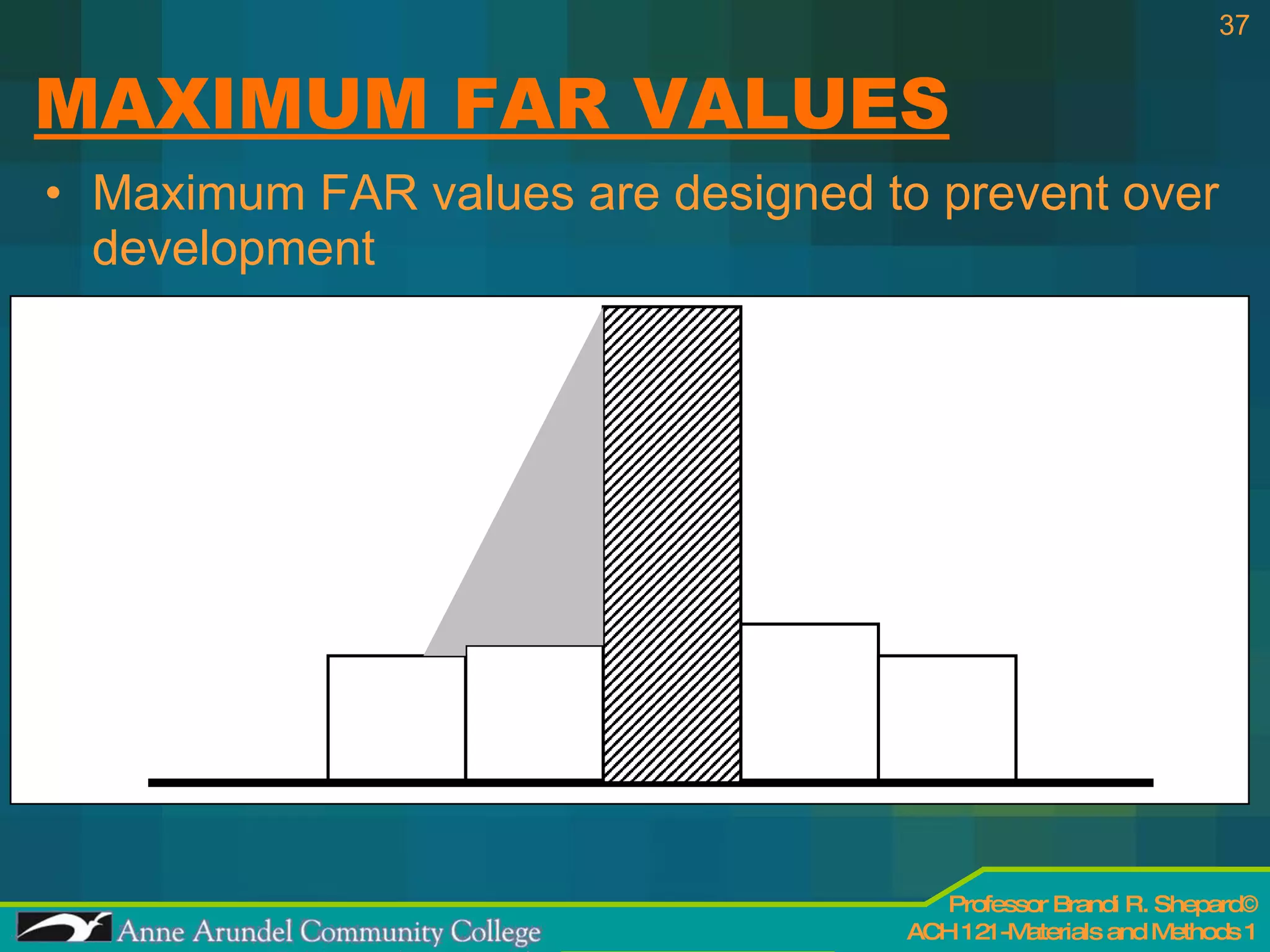 MAXIMUM FAR VALUES Maximum FAR values are designed to prevent over development 