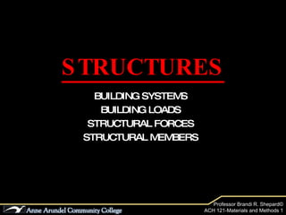 STRUCTURES BUILDING SYSTEMS BUILDING LOADS STRUCTURAL FORCES STRUCTURAL MEMBERS 