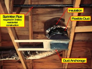 Duct Anchorage Flexible Duct Insulation Sprinkler Pipe required in 3-story residential construction 