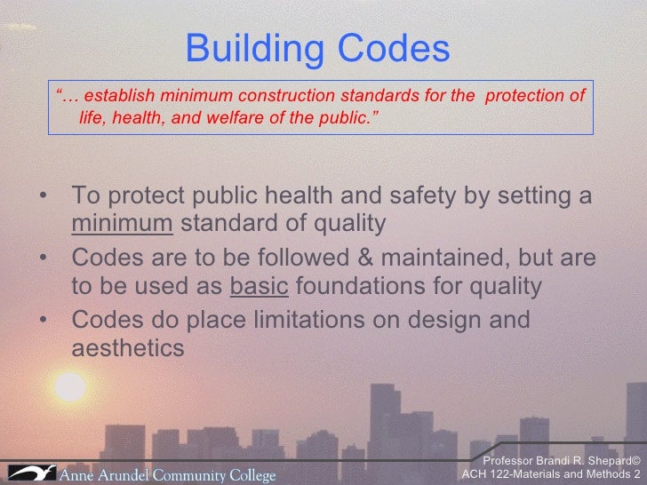 ACH 122 Lecture 01 (Bldg Codes)