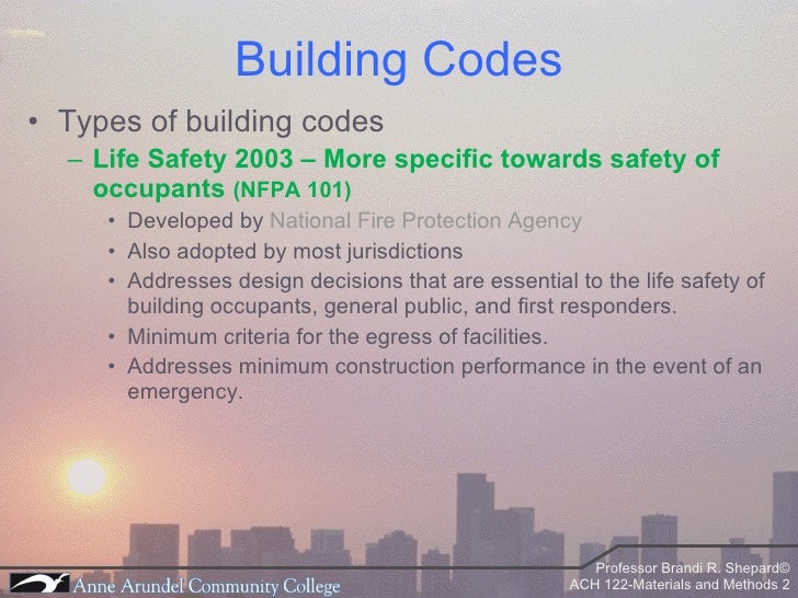 ACH 122 Lecture 01 (Bldg Codes)