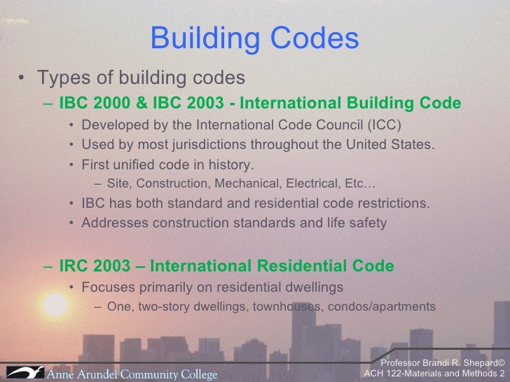 ACH 122 Lecture 01 Bldg Codes