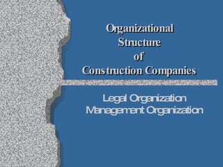 Organizational Structure of  Construction Companies Legal Organization Management Organization 