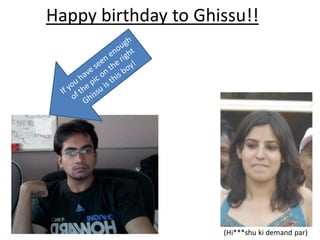 Happy birthday to Ghissu!!




                     (Hi***shu ki demand par)
 