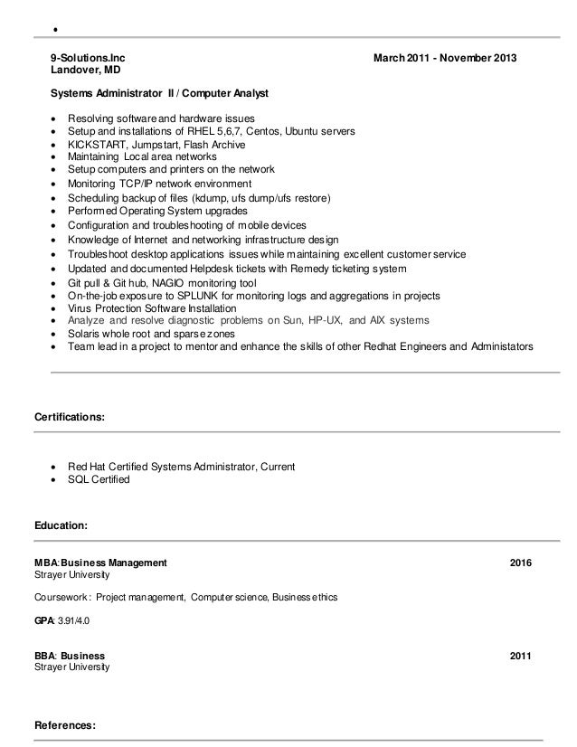 Rhel Server Administrator Resume Rhel Server Administrator Resume