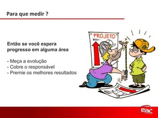 Para que medir ? Então se você espera  progresso em alguma área - Meça a evolução  - Cobre o responsável - Premie os melhores resultados 